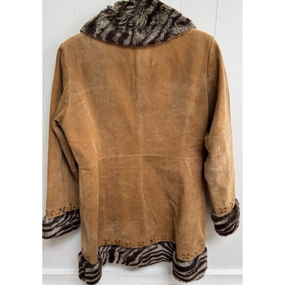 VTG 70s Suede Shearling Faux Fur Coat Jeweled Trim Zebra Penny Lane Afghan 12 L - Picture 6 of 11